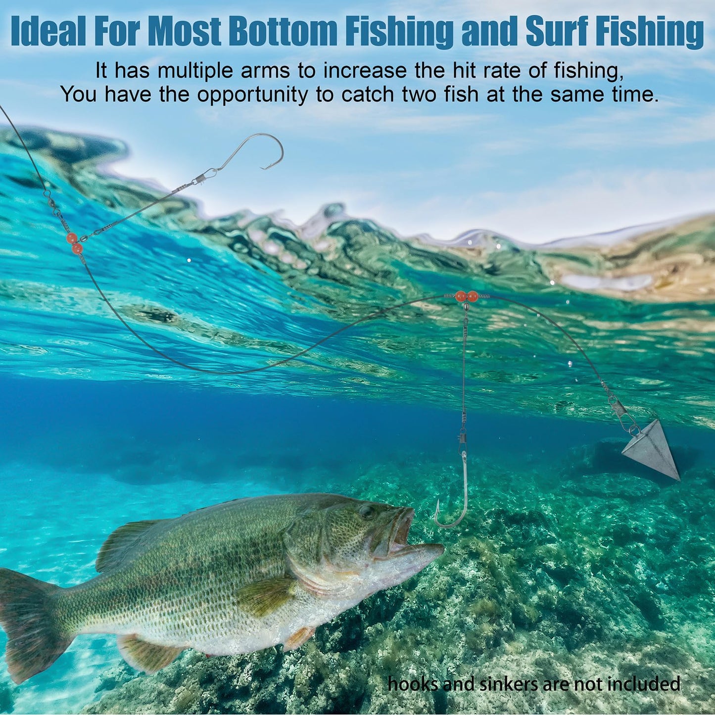 Fishing Leaders Saltwater Tackle Surf Fishing Rigs High Strength Fishing Wire Leader Line Rig with Swivels Snap for Lures Bait Hooks (2 arm, 12pcs, Blue Nylon)