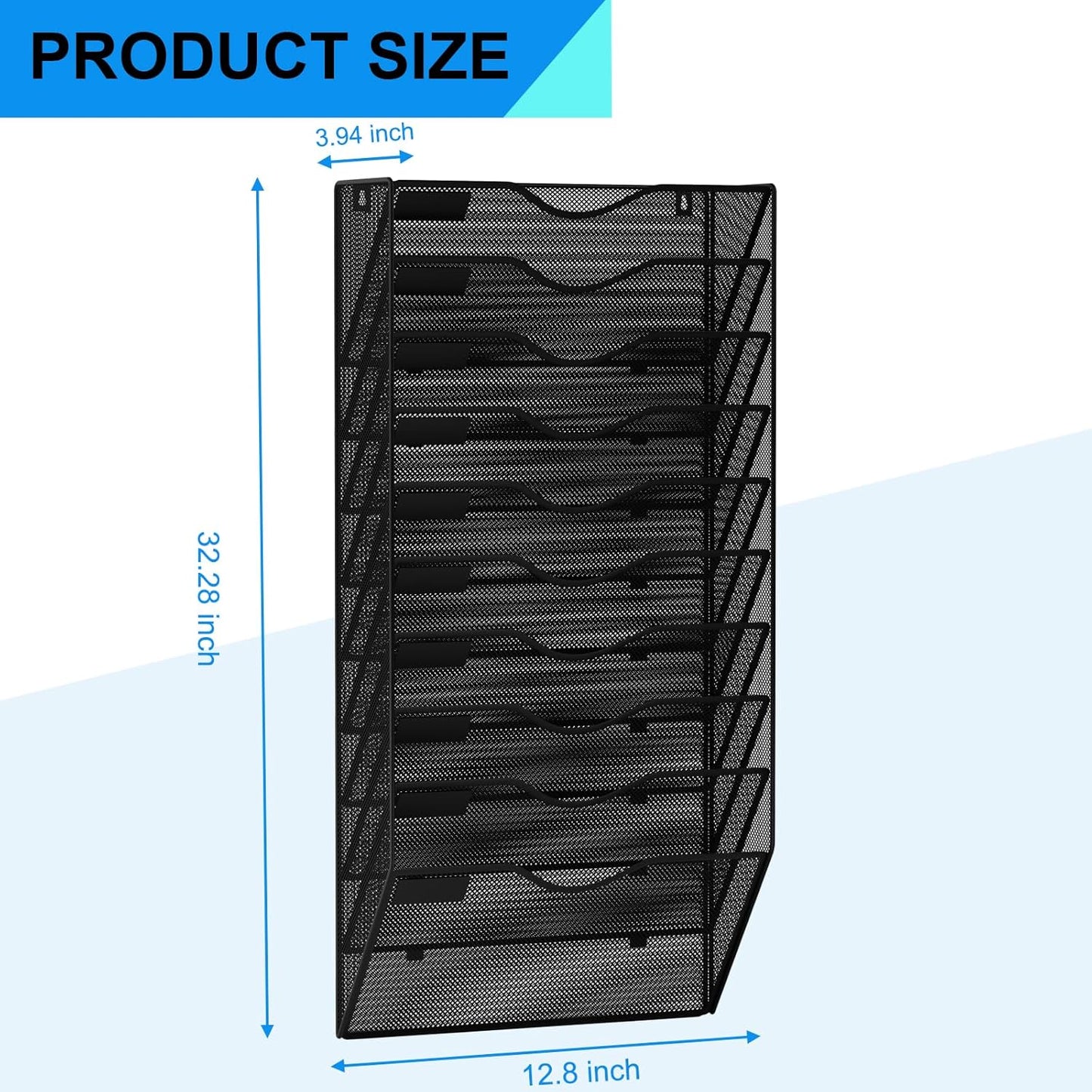 5 Pockets Mesh Hanging Wall File Holder Organizer Wall Mounted Paper Magazine Rack, Black