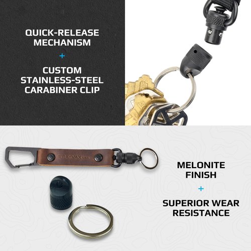 Trayvax Link Lanyard Leather Keychain, Quick Release Carabiner Clip Key Chain for Men and Women, Stainless Steel, Mississippi Mud