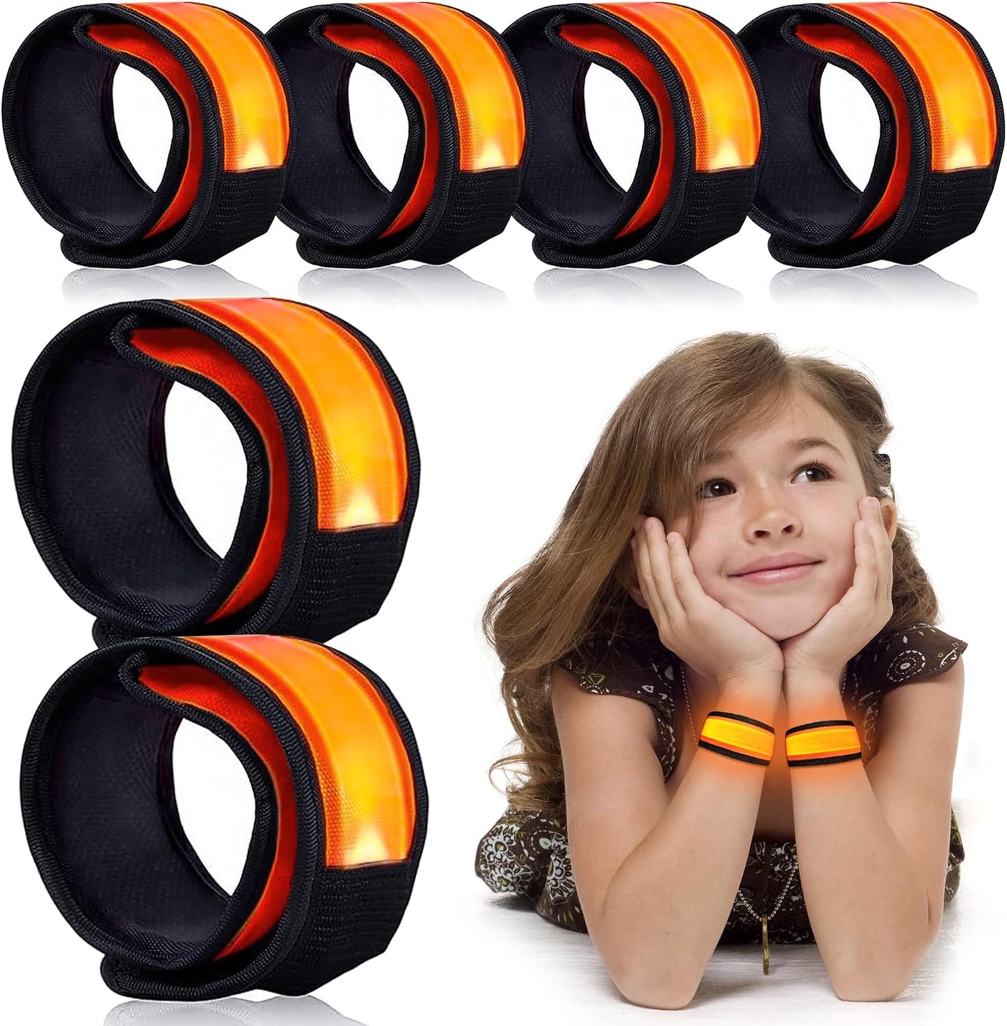 6 Pcs Green LED Light-Up Bracelets | Slap Wristbands for Sports & Events