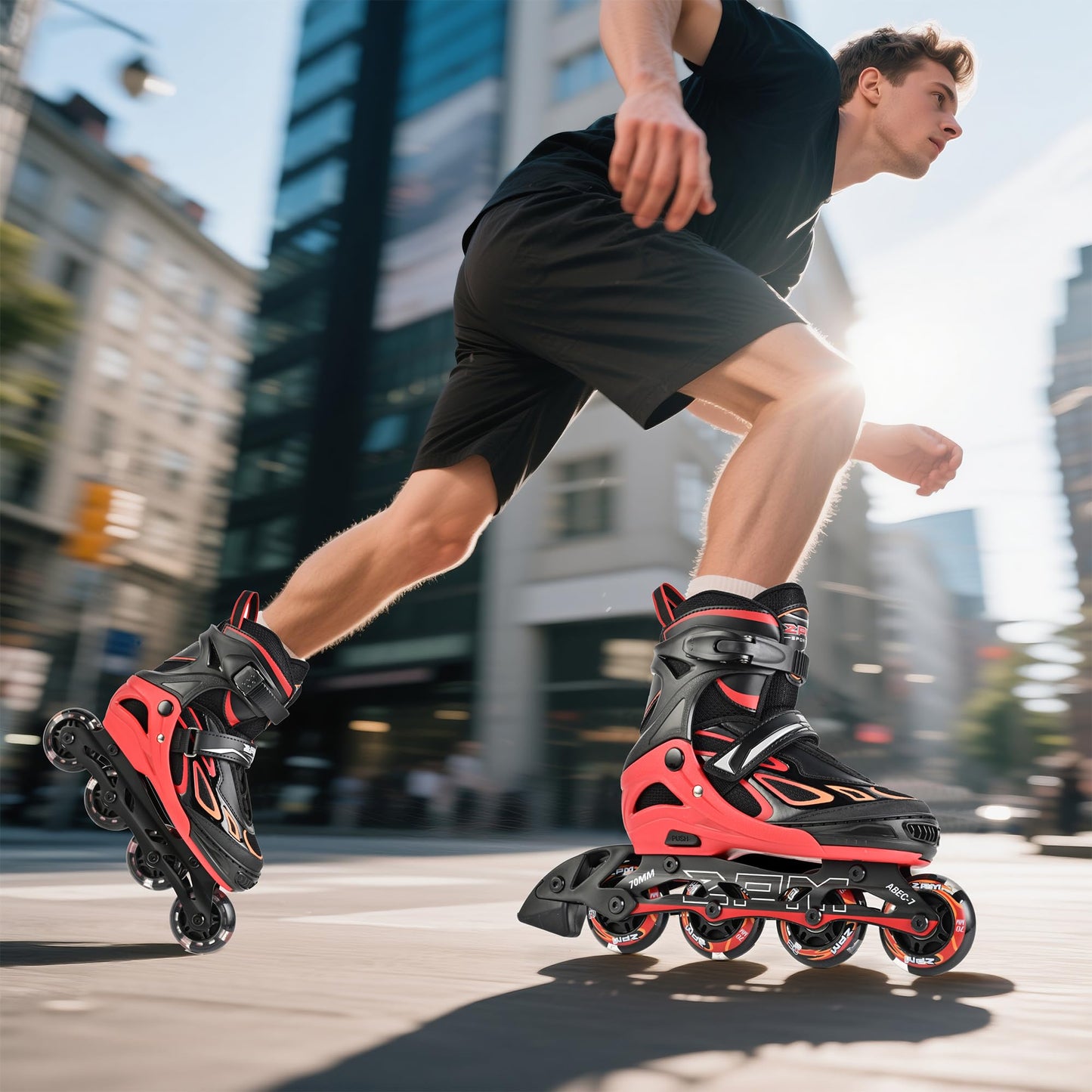 2PM SPORTS Vinal Inline Skates for Girls Boys Kids Ages 5-8 8-12 with Adjustable Illuminating Wheels, Inline Roller Skates for Youth Women Men - Red Large