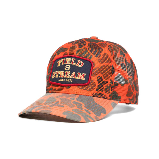 Field & Stream Men's Snap Back Mesh Cap, Roosevelt/Orange Camo, 5 Panel