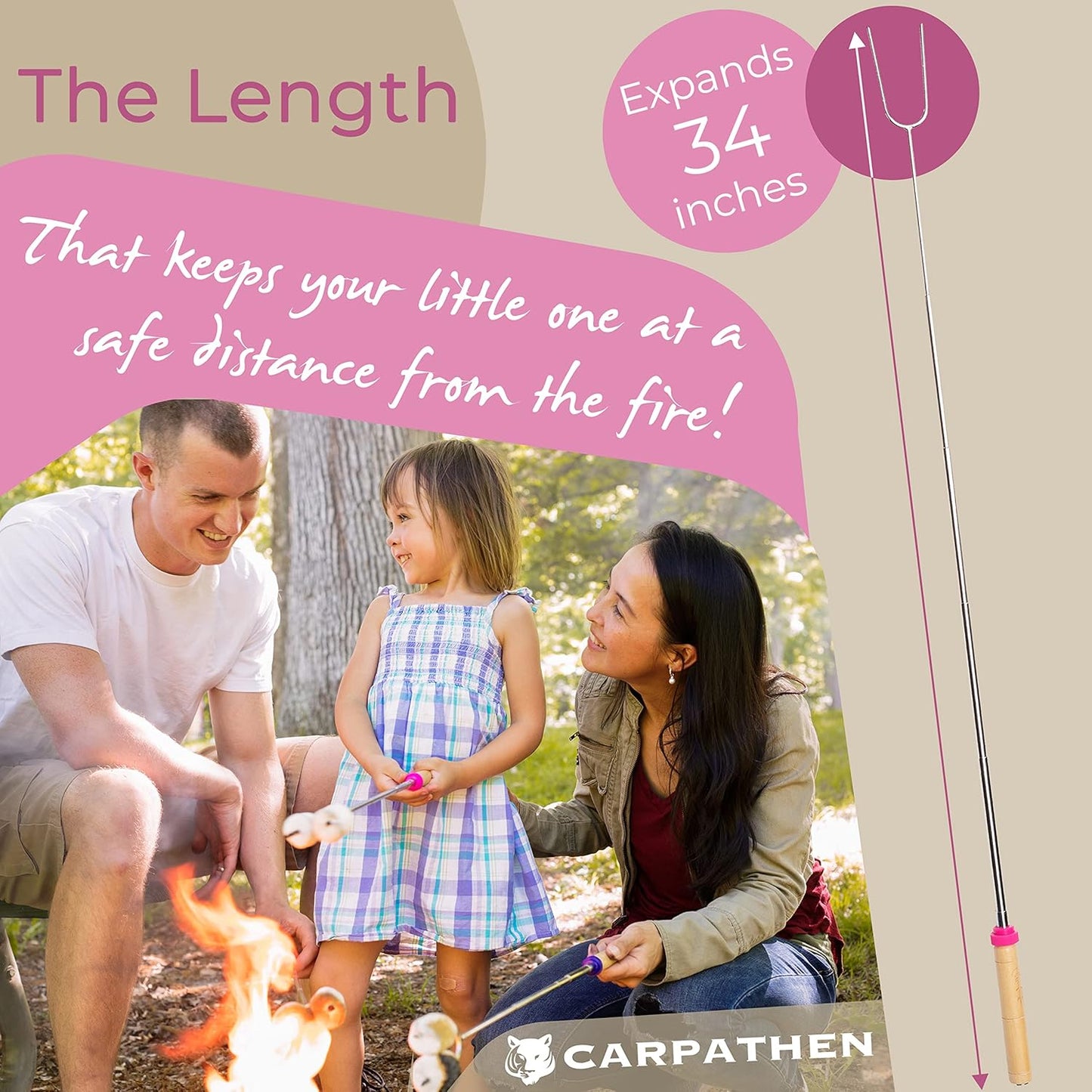 CARPATHEN Marshmallow Roasting Sticks - Set of 6 Premium Rotating Smores Sticks - Extra Long Telescoping Marshmallow Sticks for Fire Pit, Campfire & Bonfire - Camping Accessories