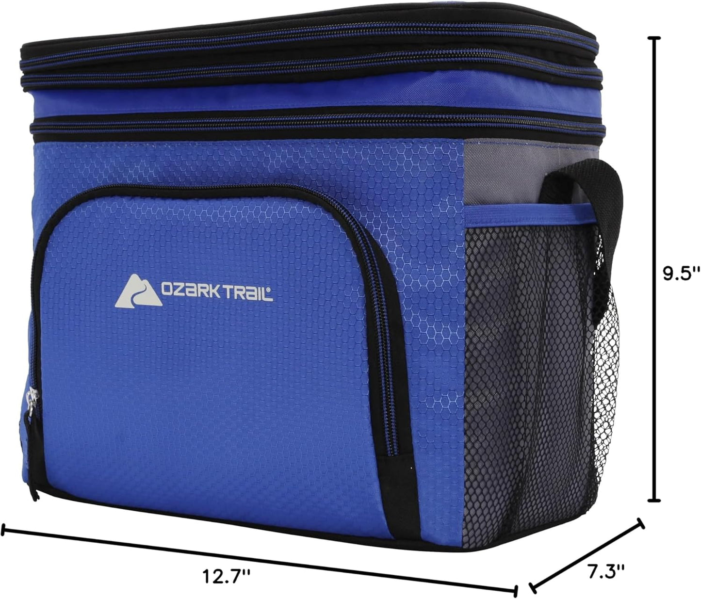 Ozark Trail 12 Can Cooler Bag Insulated Tote Hot/Cold Thermal, Expandable Top, Hard Plastic Liner, Shoulder Strap, for Lunch Work School Camping, Blue