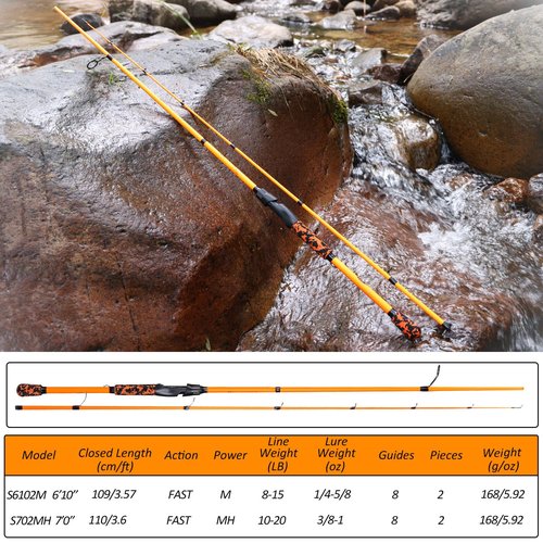 Sougayilang Fishing Rods, IM7 Graphite Blank Casting & Spinning Rods,2 Pieces Rods with “S” Style Hook Keeper and EVA Handle for Bass, Trout, Walleye, Catfish Etc (7'00"-MH-Spin-O)