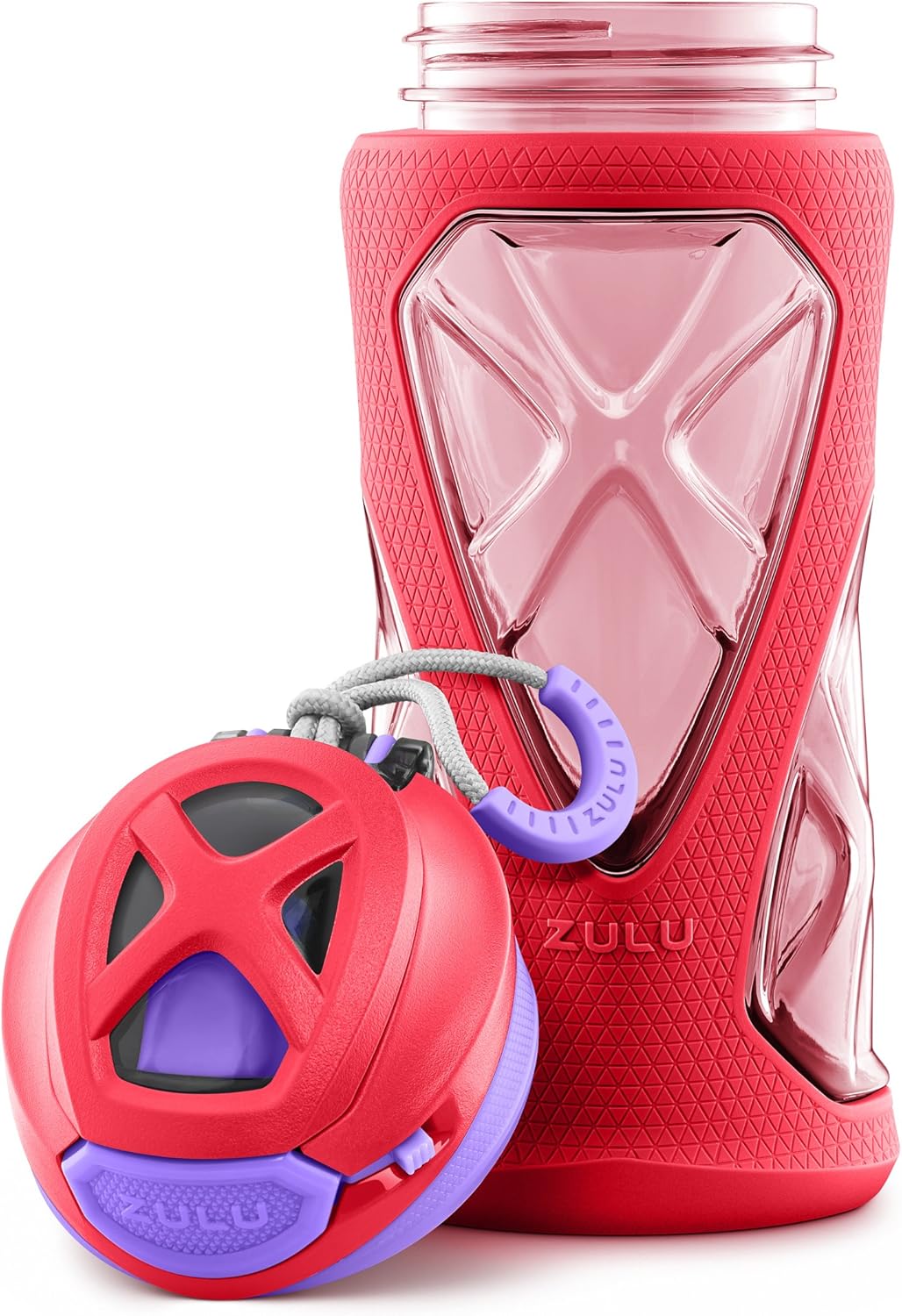 ZULU Torque 16oz Plastic Kids Water Bottle with Silicone Sleeve and Leak-Proof Locking Flip Lid