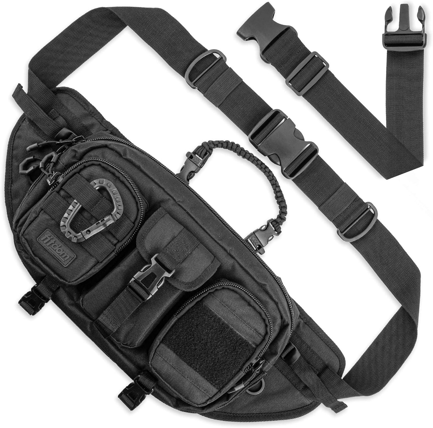 Fitdom Tactical Inspired Large Fanny Pack For Men. Perfect Techwear Accessories EDC Bag For Men. Multi-Functional Waist Pack