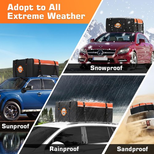 Sailnovo Rooftop Cargo Carrier 15 Cubic Feet, Waterproof Car Roof Bag Top Luggage Storage with Slip Mat, 4 Door Hooks & Heavy-Duty PVC for All Vehicle Roof with/Without Rack Cross Bar Orange