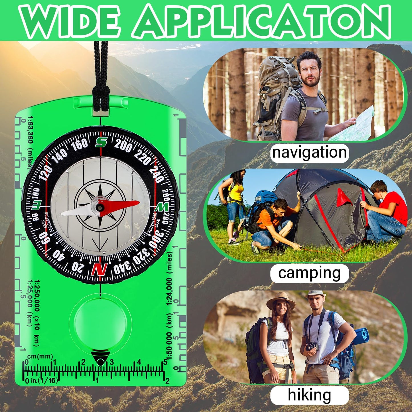 Geiserailie 20 Pcs Acrylic Orienteering Hiking Compass Navigation Backpacking Professional Compass Children Boy Map Reading for Survival Outdoor Exploring, Green