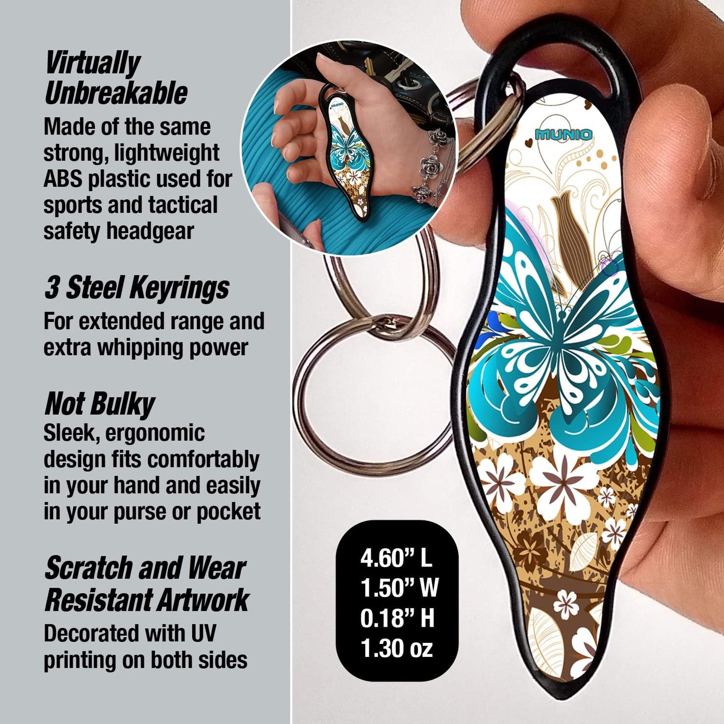 MUNIO Self Defense Keychain – Lightweight, Stylish & Portable Safety Tool for Women & Men – Non-Lethal Kubotan, Easy to Use