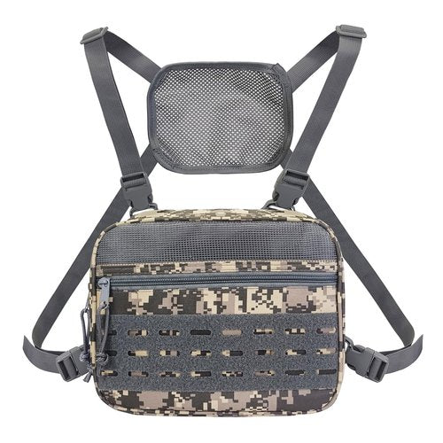 SMONT Tactical Chest Bag Pack for Men, Molle Micro Chest Rig Pouch for Hunting Fly Fishing Running Camo Grey