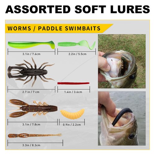 GOTOUR Fishing Lures Accessories Kit with Tackle Box, Fishing Hooks Minnow Crankbait Frog Popper Lure Worm Spoon Spinner Bait for Bass Crappie, Fishing Gear Freshwater Equipment Gifts for Men