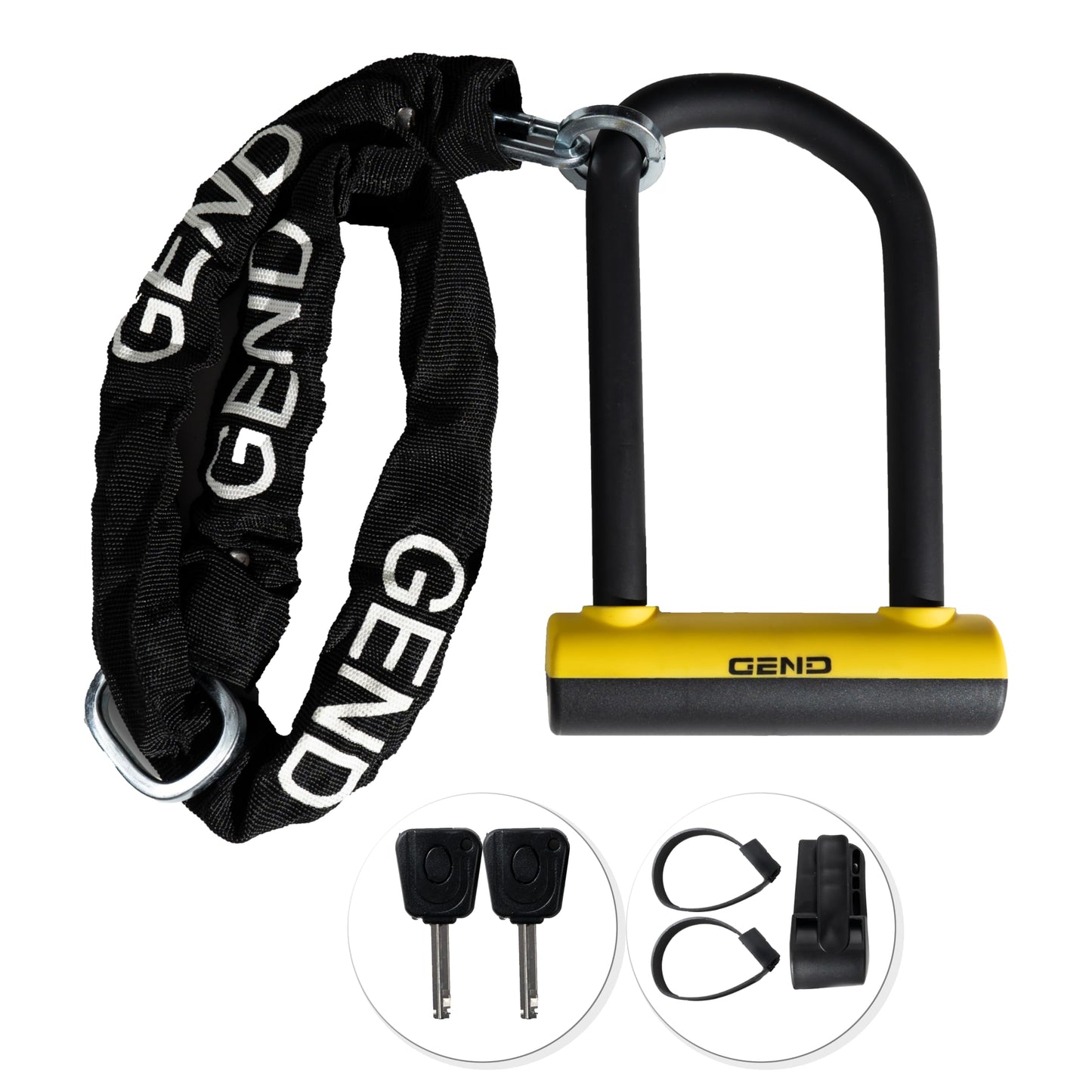 GEND Heavy-Duty Anti-Theft Bike Lock with 16.2 mm Hardened U-Lock & 3 ft Chain, Cut-Resistant Bicycle, Motorcycle, Scooter, E-Bike Lock, Weather-Resistant, Lighted Keys, Mount Bracket
