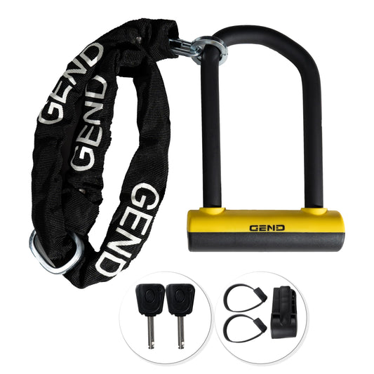 GEND Heavy-Duty Anti-Theft Bike Lock with 16.2 mm Hardened U-Lock & 3 ft Chain, Cut-Resistant Bicycle, Motorcycle, Scooter, E-Bike Lock, Weather-Resistant, Lighted Keys, Mount Bracket