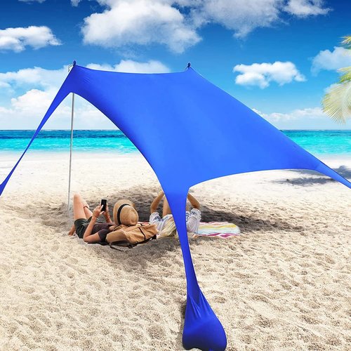 YUEWO Beach Canopy Sun Shade with UPF 50+ UV Protection, Beach Tent Sun Shelter with Sandbags, Poles and Ground Pegs, Anti-Wind Ropes, Outdoor Pop Up Tent for Camping, Backyard and Picnics