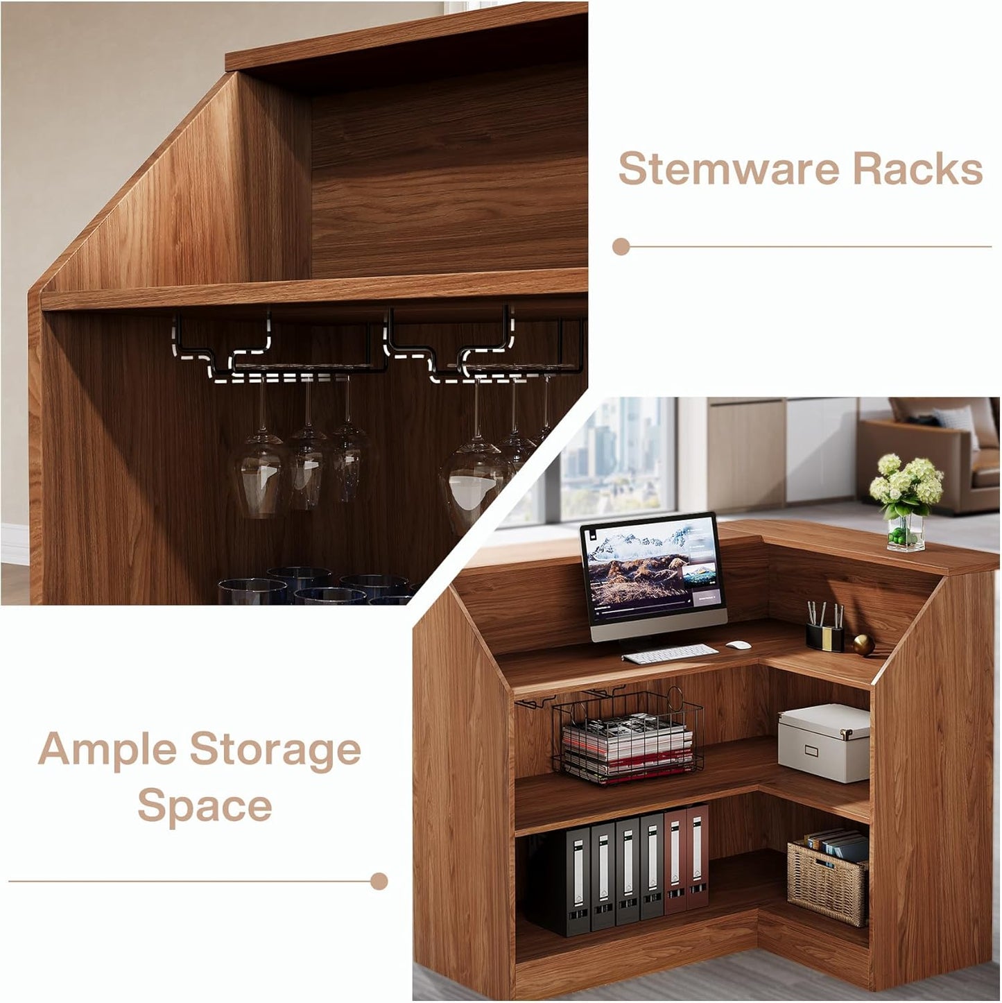 Tribesigns Reception Desk with Storage Shelves, L-Shaped Modern Front Desk, Reception Counter Table for Small Office, Salon, Checkout Office, Black
