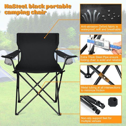 HaSteeL Camping Chairs 4 Pack, Oversized Folding Chair with Cup Holders for Adults, Portable Chair & Carry Bag for Outdoor Backyard, Beach, Lawn, Patio, Picnic, Fishing, Oxford Fabric & Heavy Duty