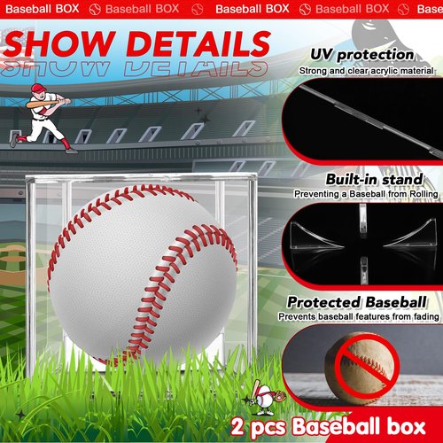 Mudder 2 Pack Acrylic Baseball Holder Case UV Protected Display Stands Clear Baseball Cube Holders Memorabilia Autograph Box