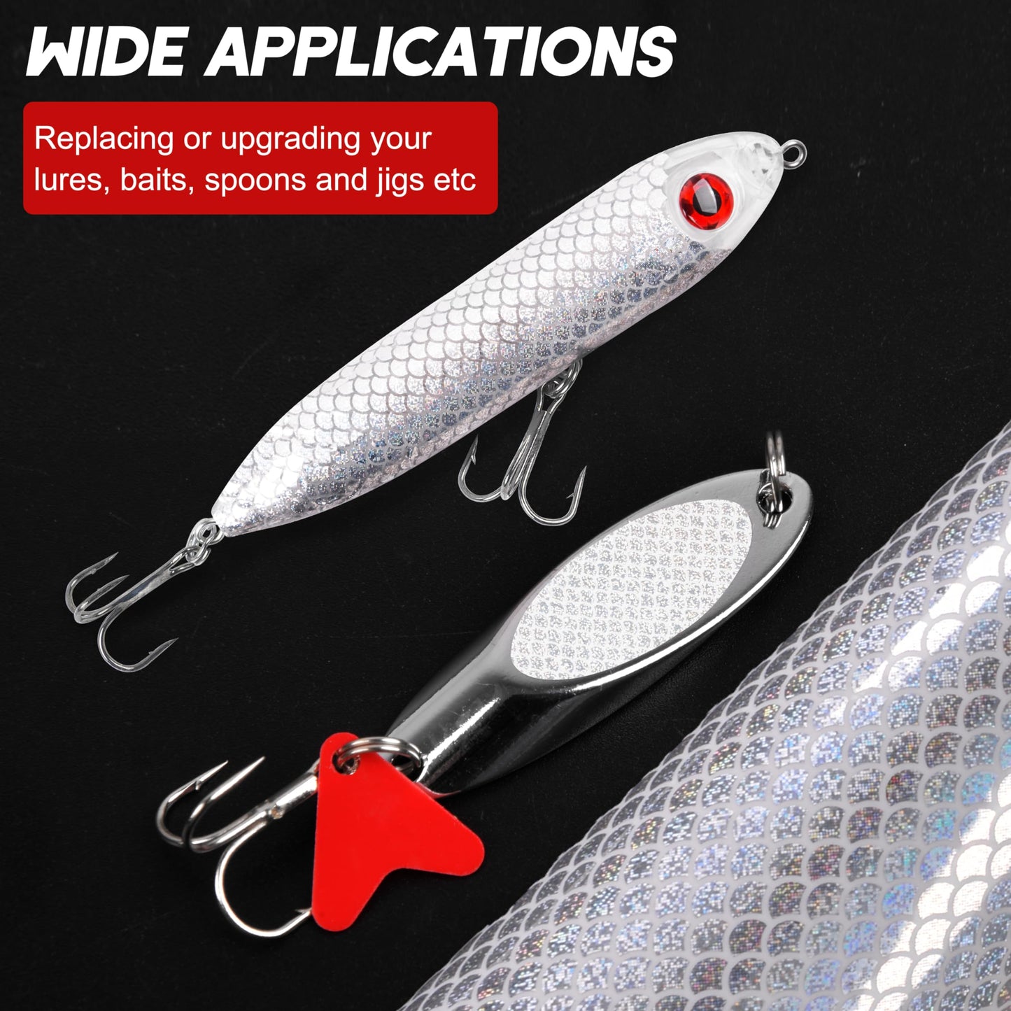 Fishing Lure Stickers Fishing Eyes Kit, 352pcs 3D 4D 5D Artificial Fishing Lure Eyes Adhesive Holographic Fish Scale Lure Tapes for Fly Tying Lures Crafts DIY Materials Tool