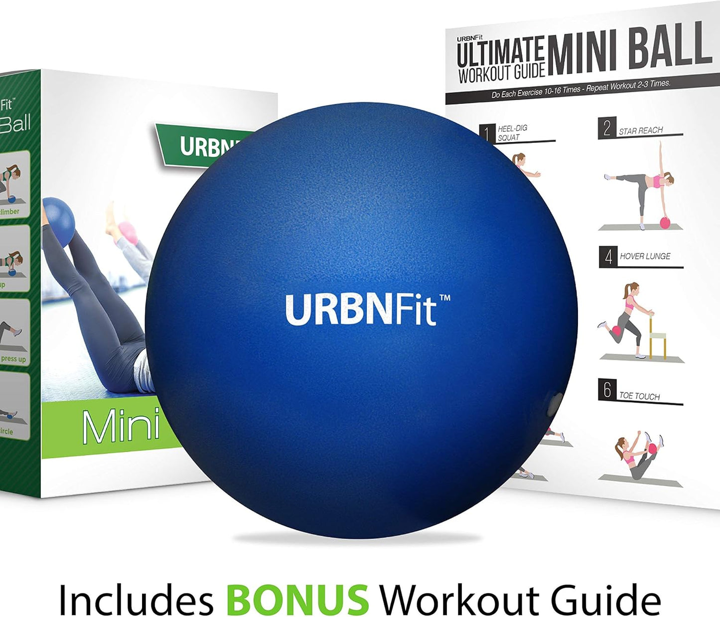 URBNFit Small Exercise Ball - 9-inch Mini Pilates Ball with Fitness Guide for Yoga, Barre, Physical Therapy, Stretching & Core Stability Workout