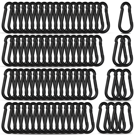 200PCS M5 Black Carabiner Clip,Bulk 3/16Inch Snap Hook Quick Link Small Carabiner Clips, 2'' Spring Link Buckle for Fishing Camping Hammock Dog Leashes-220LBS Holding Capacity.