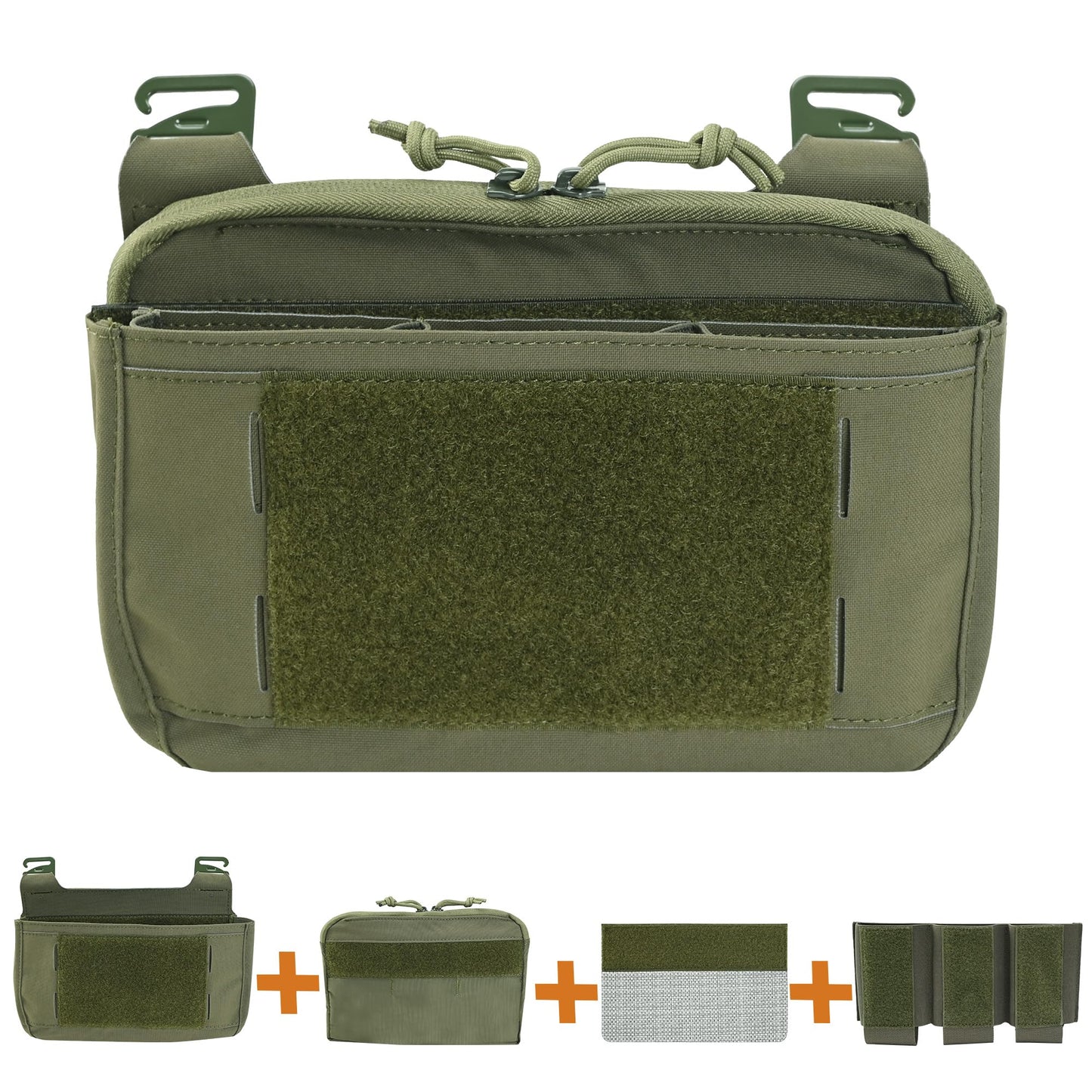 4-in-1 Front Flap Pouch G Hook,SABADO Tactical Elastic Triple Mag Pouch 5.56, Kangaroo Insert Divider Placard for Chest Rig and Vest