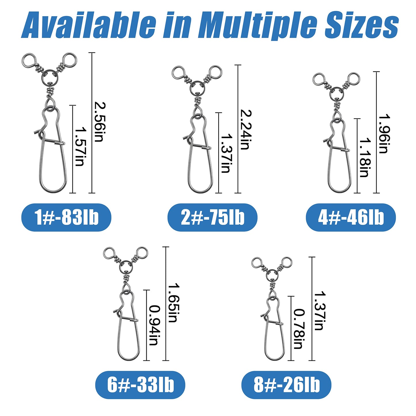 AGOOL Fishing 3 Way Swivel Snaps - 30pcs T-Turn Fishing Swivels Triple Swivels Cross Line Duo Lock Snap Swivels Fishing Lure Connectors Fishing Tackle for Trolling Catfish Rig Saltwater Freshwater