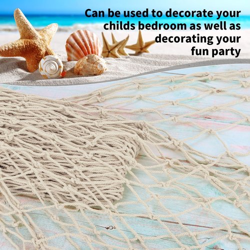 Decorative Fishing Net 5x10 ft,YuanDe 2 Pack Large Beige Picture Fish Net, Wall Photo Hanging Fishnet for Nautical Mermaid Pirate Ocean Themed Hawaii Beach Under The Sea Party Decorations