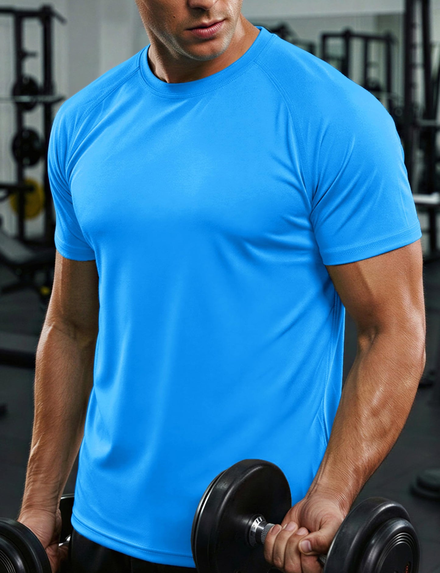 MAGCOMSEN Mens Quick Dry Sun Shirt UPF 80+ Short Sleeve Shirts UV Protection Rash Guard for Swimming Azure, M