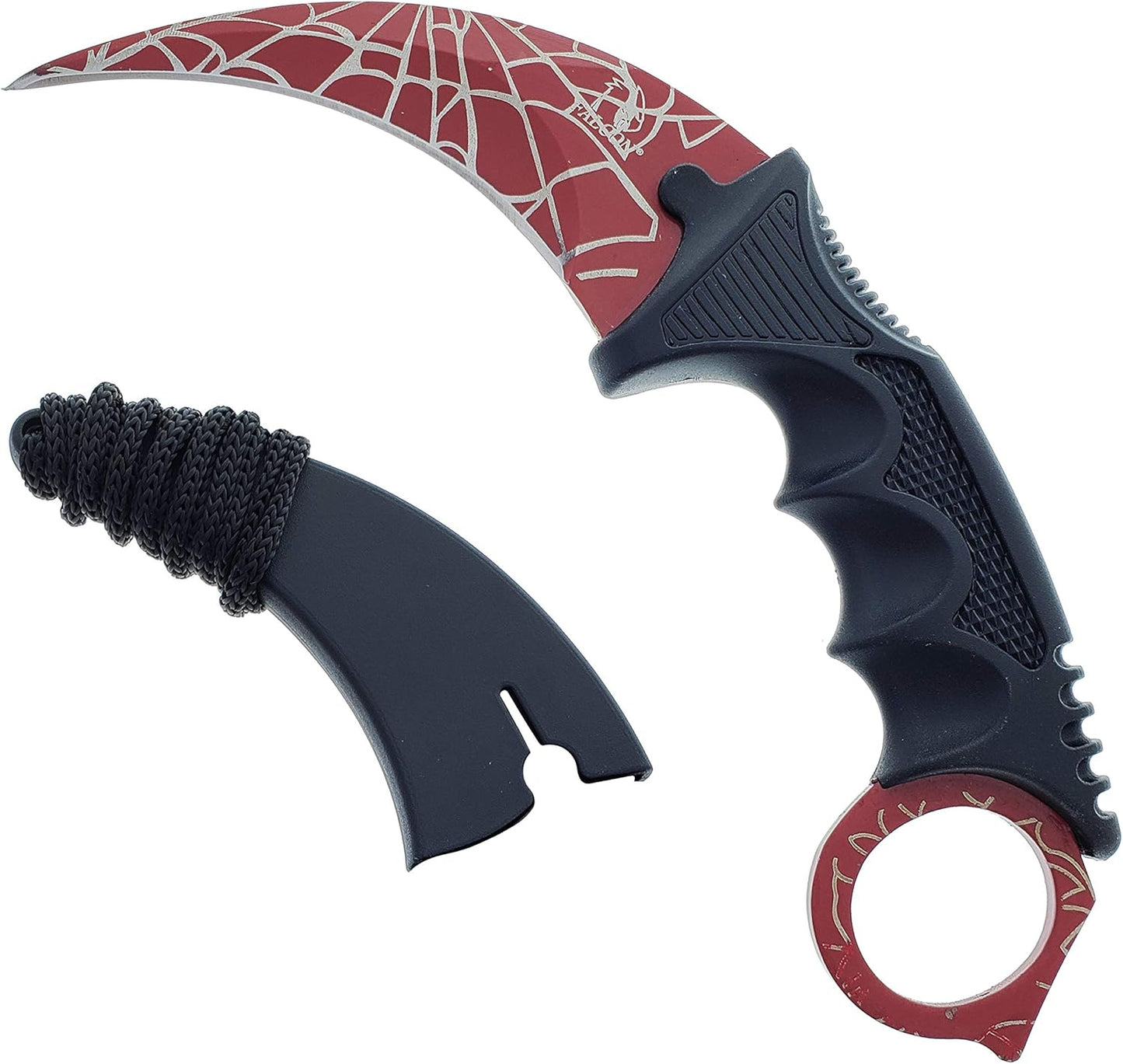Falcon 7.5" CSGO Tactical Fixed Blade With ABS Sheath and Cord. For Collection, Gift, and Outdoors Camping Cut Ropes, Branches (Red Spider Web)