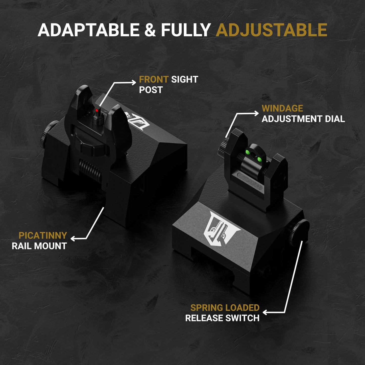 OZARK ARMAMENT Fiber Optic Flip Up Iron Sights - Flip Up Sights Rail Mounted Battle Sights - Front and Rear Sight Set
