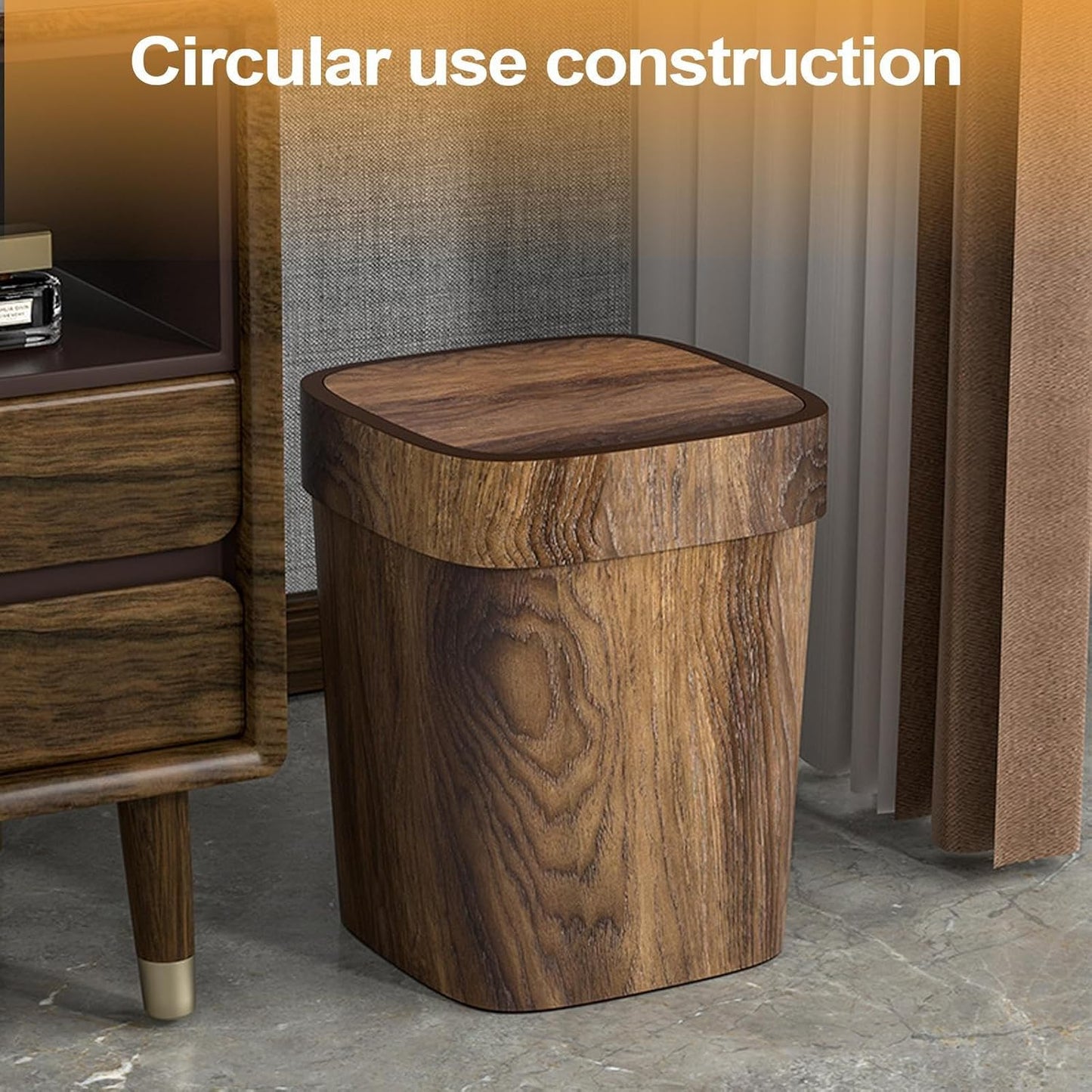 Wood Trash Can - Rectangle Toilet Garbage Bin | Wood Bathroom Accessories, 12L Odor-Proof Trash Can with Swing Lid for Kitchen Laundry Room Under Sink Storage Farmhouse Apartment Living