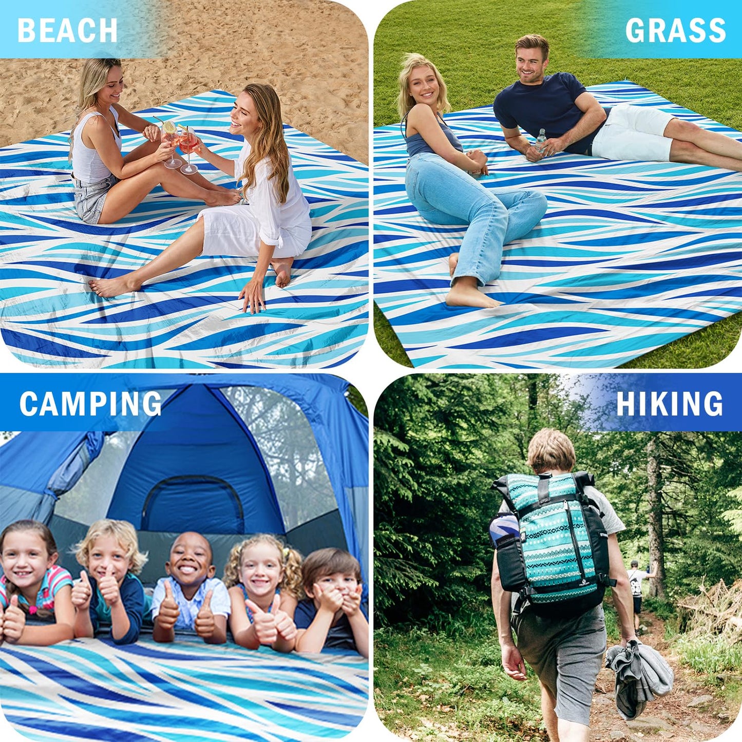 AlphaBeing Large Beach Blanket Waterproof Sandproof, Oversized Sand Free Beach Mat for 1-10 People, Lightweight & Quick Drying Picnic Blanket with 6 Stakes