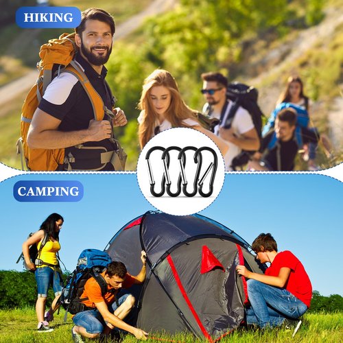 Yaocom 300 Pcs 2" Carabiner Bulk Spring Snap Hooks Bulk Aluminum Alloy Clip Keychain for Hanging Camping Hiking Traveling Fishing Outdoor Activities(Black)