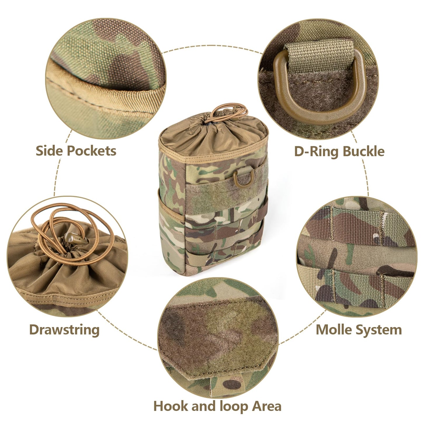 VOTAGOO GEAR Tactical Dump Pouch Molle Storage Bag Tactical Waist Bag, Drawstring Folding Magazine Dump Bag (CP)