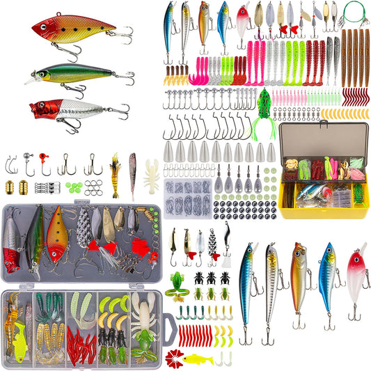 GOANDO Fishing Lures Kit 380Pcs Fishing Accessories Set for Bass Trout Salmon with Topwater Lures Crankbaits Spinnerbaits Spoon Worms Jigs and More Fishing Gear with Tackle Box