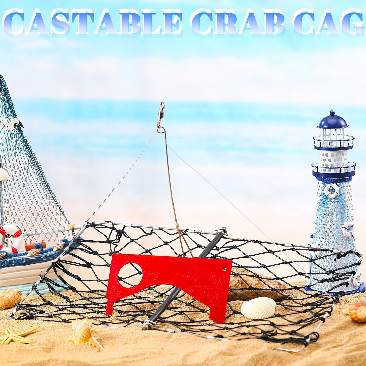 Arrowbash 3 Set Castable Crab Trap with Red Gauge and Bait Clip Foldable Crab Trap Snare Crabbing Net Equipment for Crabbing Lobster Fish
