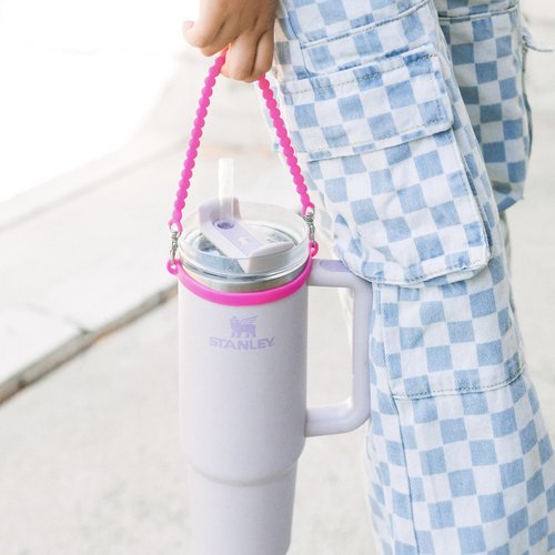 Ryan & Rose Water Bottle Handle 3 Pack - Silicone Water Bottle Sling, Carrier, Holder with Strap Compatible Stanley Cup Accessories (Beaded Pretty in Pink (3 Pack))