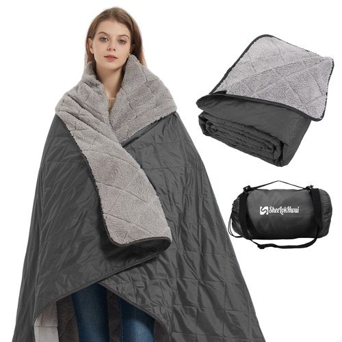 sheelokhwui Outdoor/Indoor Sherpa Blanket, Oversized Waterproof Stadium Blanket for Cold Weather. Warm, Soft, Portable, Great for Stadium, Sports Events, Camping, Indoor - 82x56in., Dark Gray