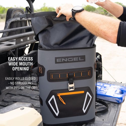 Engel BP25-LG Red 25 Quart Roll-Top High Performance Backpack Cooler Light Gray/Lime