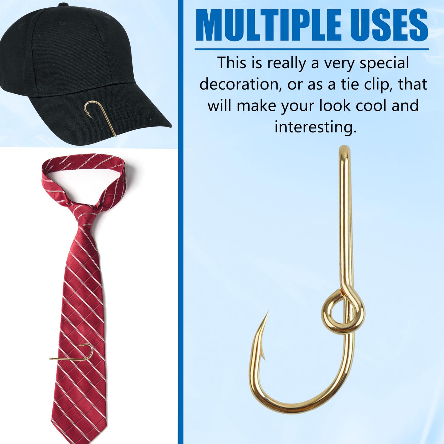 Fishing Hooks Hat Pins for Fishing Hat Hook Clip Set Black Gold Fish Hook Hat Clip High Carbon Steel Hooks for Cap Hat Tie 10/16pcs （Gold 10PCS