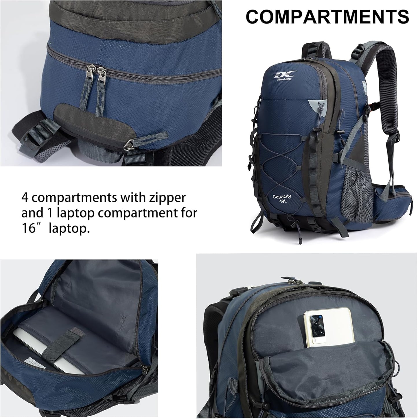 Diamond Candy Waterproof Hiking Backpack for Men and Women, Lightweight Day Pack for Travel Camping
