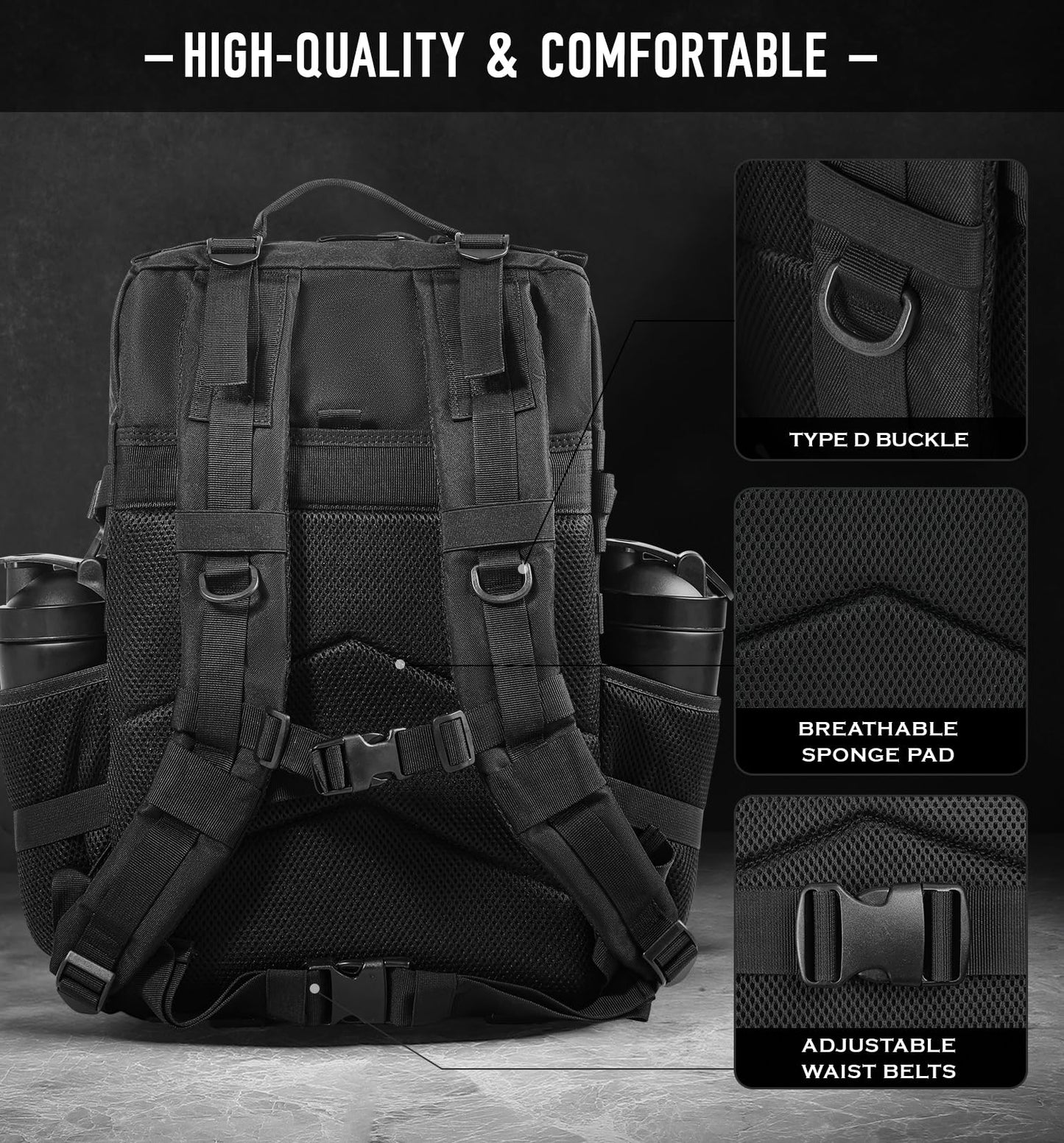 Saboos Tactical Backpack 25L Military Backpacks for Men Gym Backpack Camping Hiking Daily Work Fitness Rucksack Black