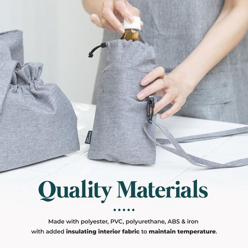 Washable Insulated Water Bottle Bag Compact Cold & Thermal Protection PET Bottle Holder with Loop, Pocket, & Carabiner, Ideal for Work, Picnics & Outdoors (Black)