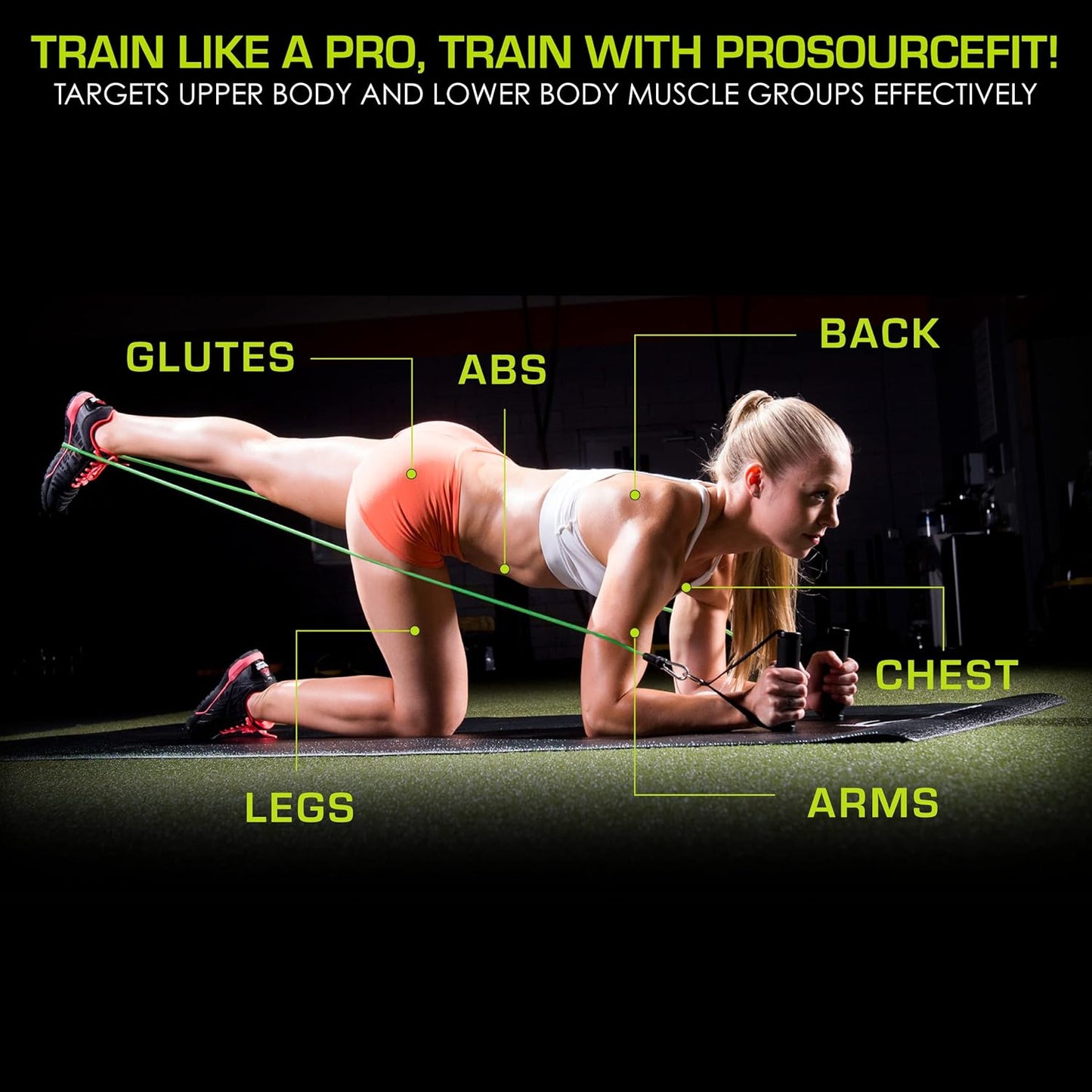 ProsourceFit Single Stackable Resistance Bands with Door Anchor and Exercise Guide, 8-12 LB, Heavy Duty Fitness Tube for Full-Body Exercises and Home Workouts