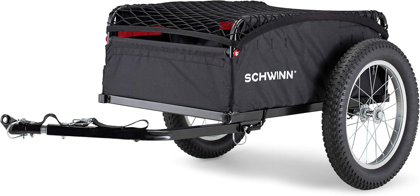 Schwinn Daytripper or Porter Bike Cargo Trailer, Holds up to 100 lb, Universal Coupler, Folding Frame, Quick-Release Wheels, 16-Inch Tires, Interior D-Rings, Schwinn Bike Trailer for Carrying Cargo