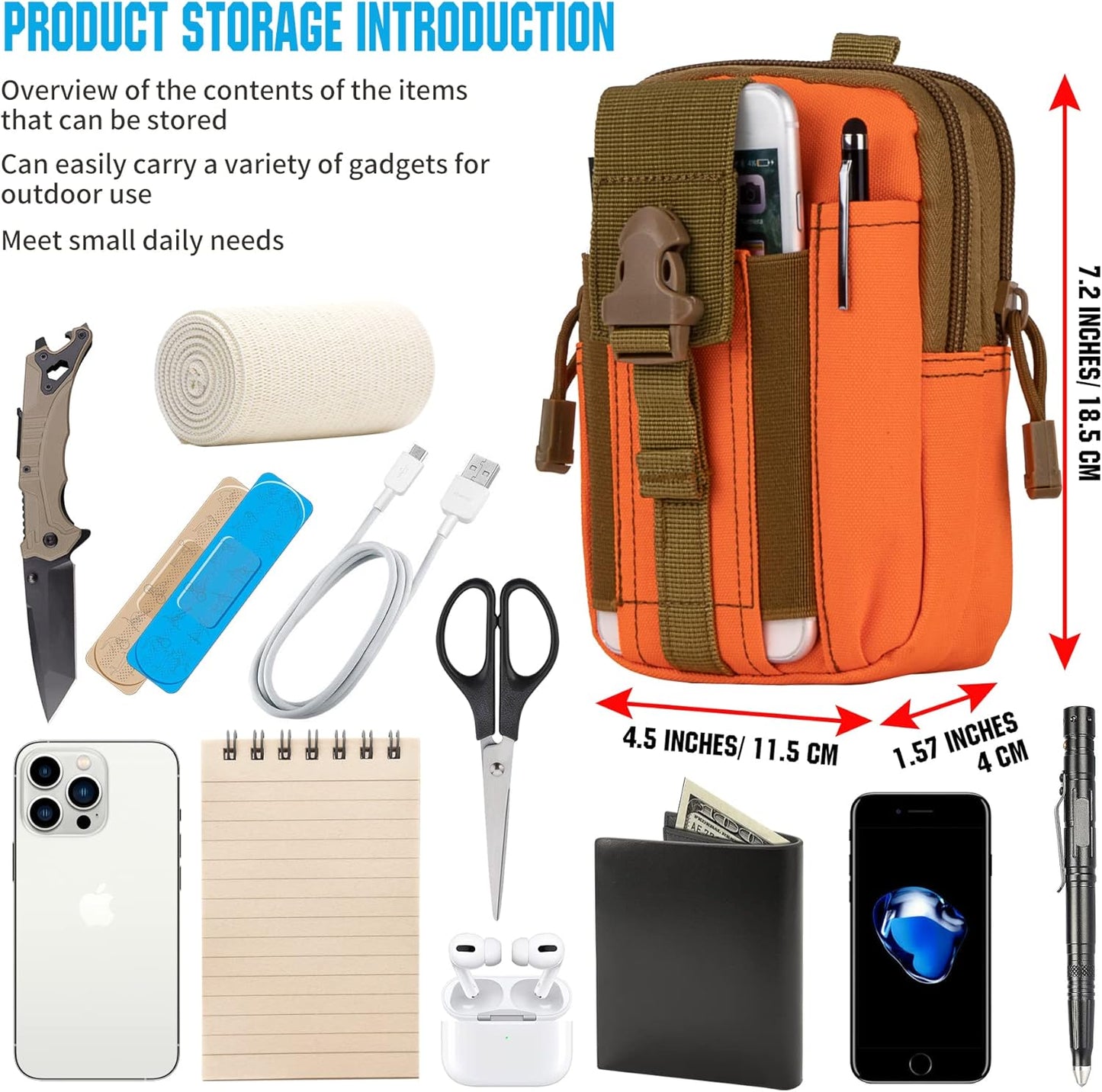 IronSeals Tactical Molle Pouch Compact Utility Waist Bag Phone Holster Holder for 4.7"-6.9" iPhone 15 Pro Max/15 Pro/14 Plus/14 Pro Max/14/13 Pro Max/13 Pro/12 Pro Max/11 Pro Max