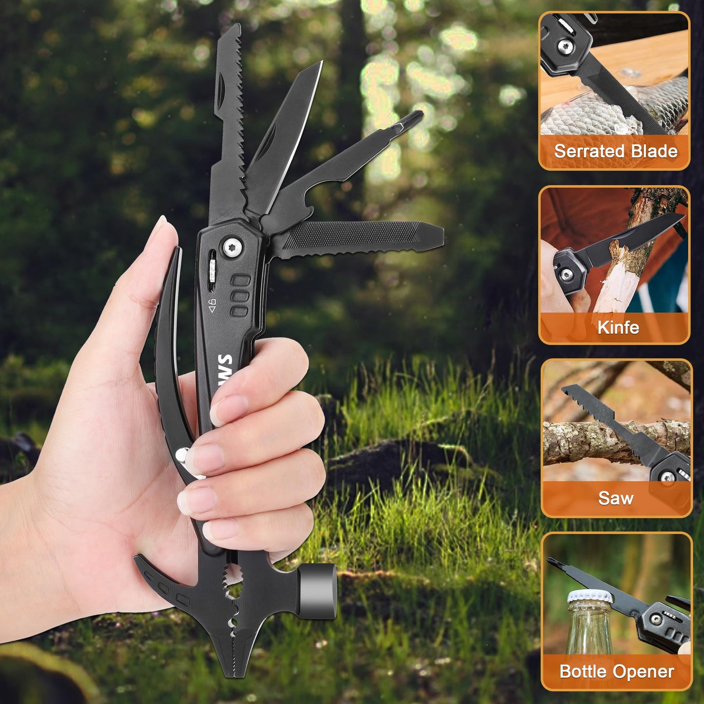 JSWS Christmas Gifts for Dad from Daughter Son Gifts for Men-Multi tool Camping Hiking Survival Gear 12-in-1 Hammer Multitool Cool Gadgets for Men-Christmas Stocking Stuffers for Men Dad Mens Gifts