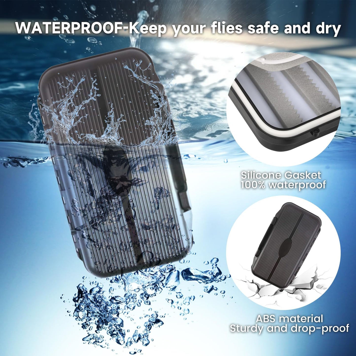 Fly Fishing Box Fly Boxes For Fly Fishing Trout Two-Sided Waterproof Lightweight Easy Grip Black Lid Fly Fishing Lures Box Foam Ice Jig Fly Box And Coil Springs Cord.