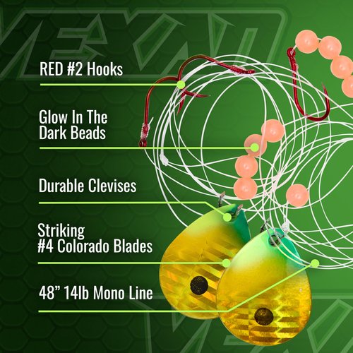 Vexan Glow Walleye Spinner Rig – Worm Harness with Live Bait Rig for Walleye Fishing, Crawler Harness and Fishing Lures (4-Count, Fire Ant)